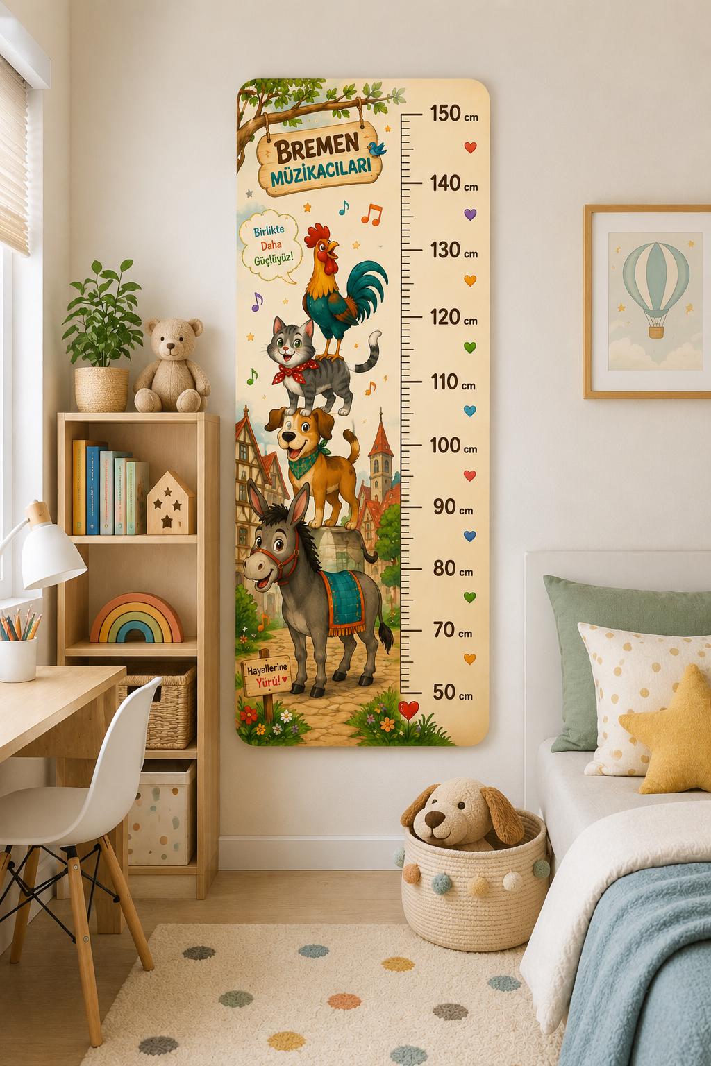 Personalized Bremen Town Musicians Height Chart – Fairy Tale Animals Wall Decal (50-150cm)