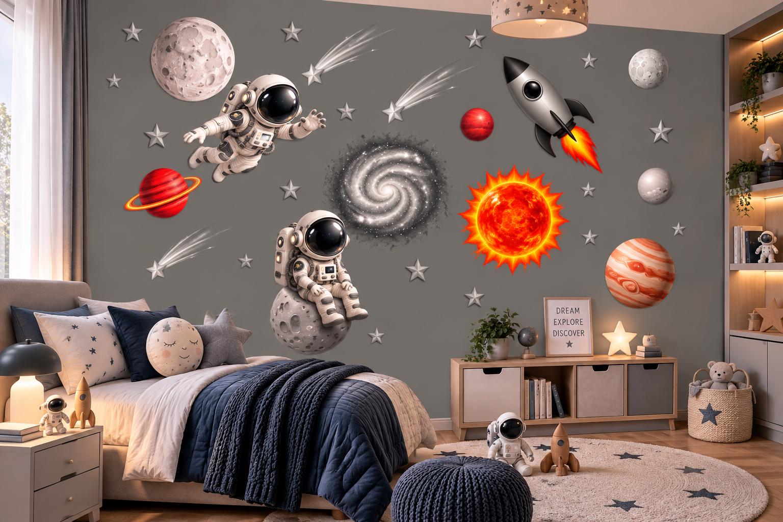 Watercolor Space Wall Stickers: Astronauts, Rockets, Planets Nursery Decor