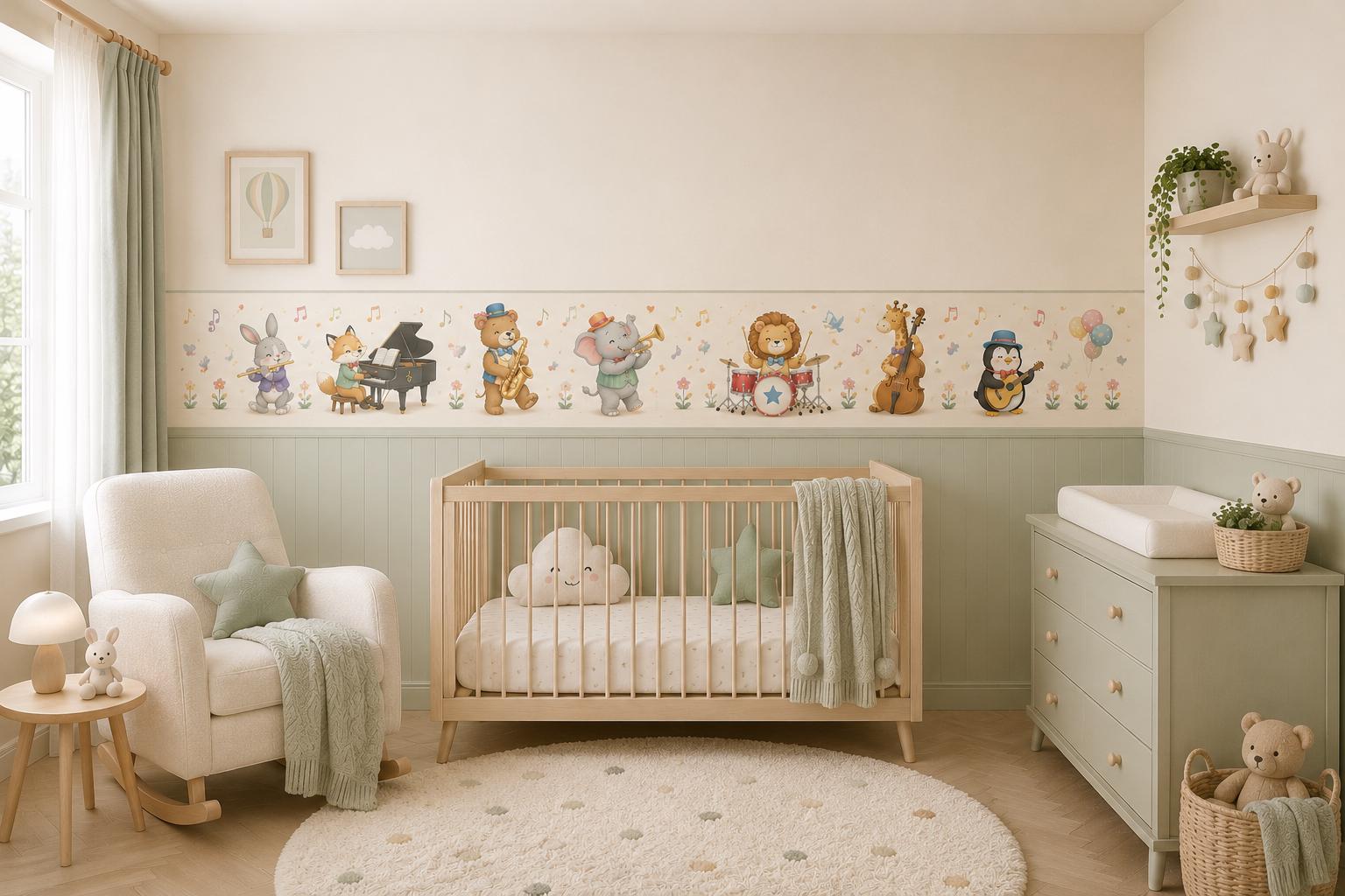 Musical Animals Peel and Stick Wallpaper Sticker Border, Kids Nursery Self Adhesive Wall Decor