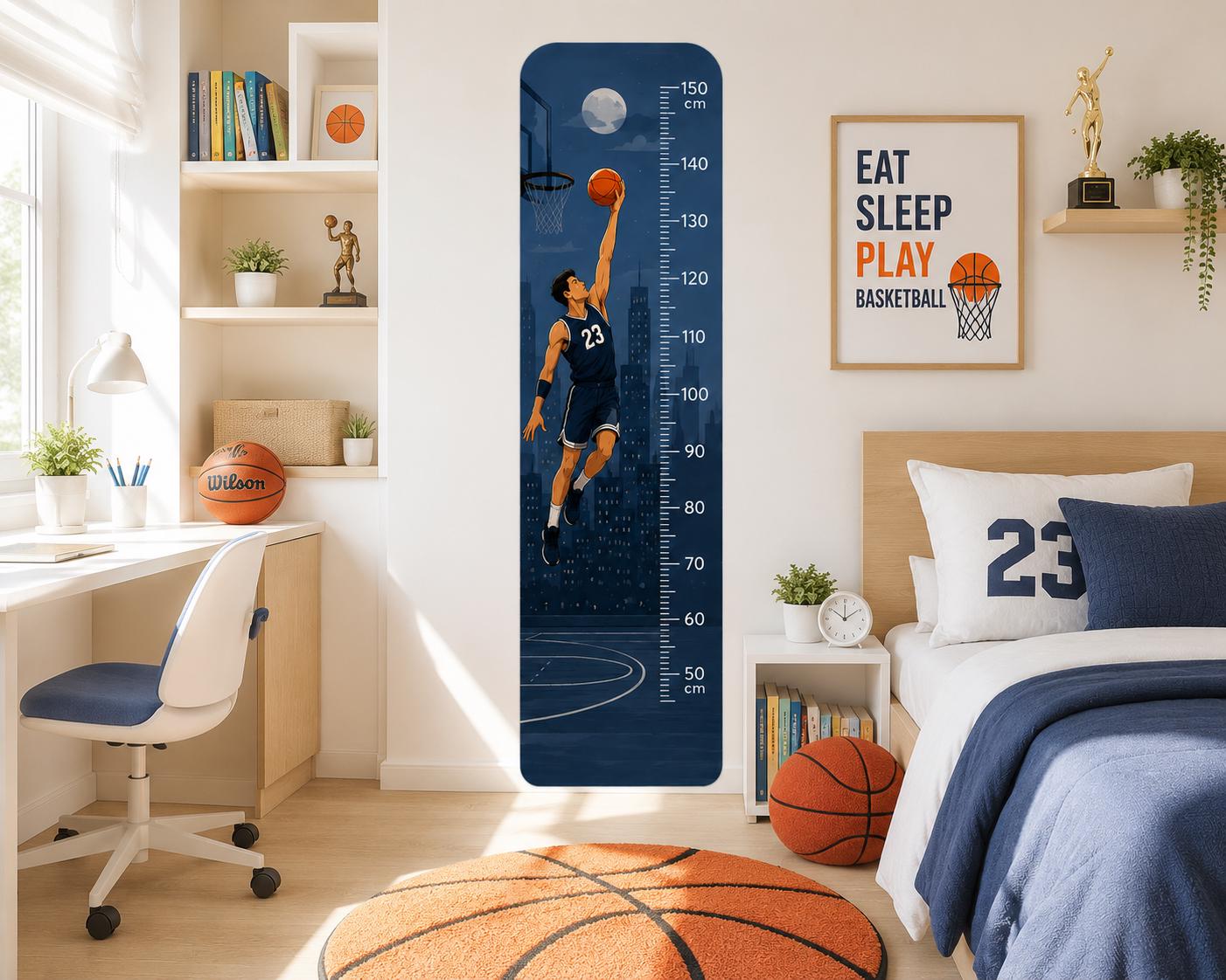 Personalized Basketball Height Chart Sticker – Kids Growth Decal, Sports Player Wall Sticker, Nursery Decor
