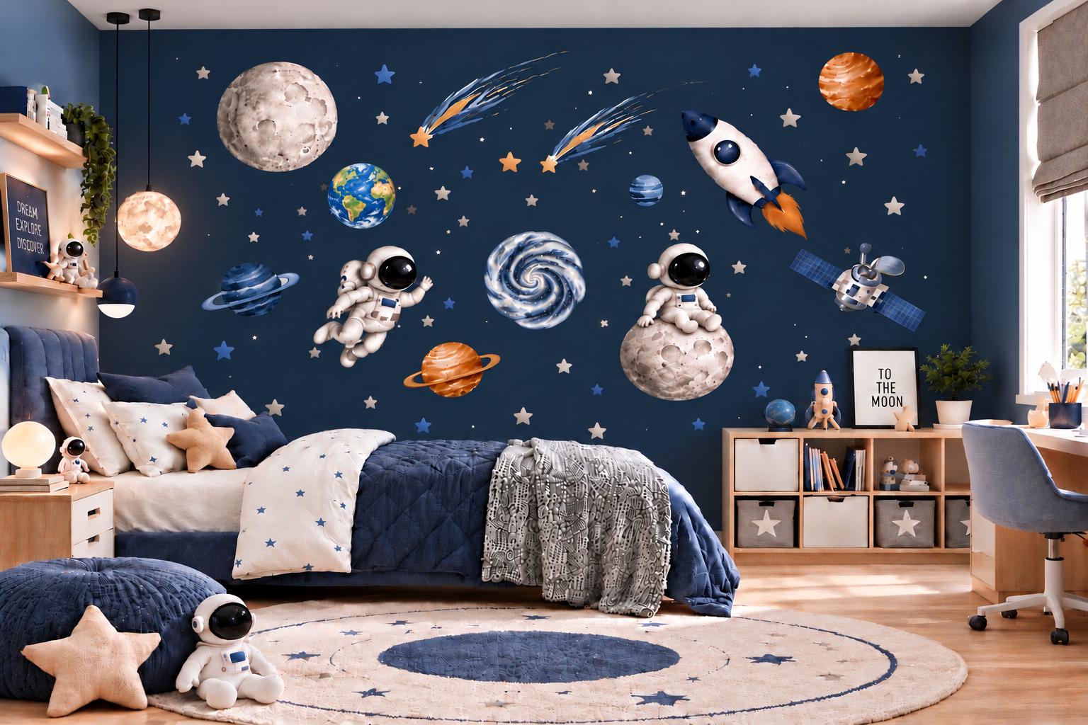 Watercolor Space Wall Stickers: Astronauts, Rockets, Planets Nursery Decor