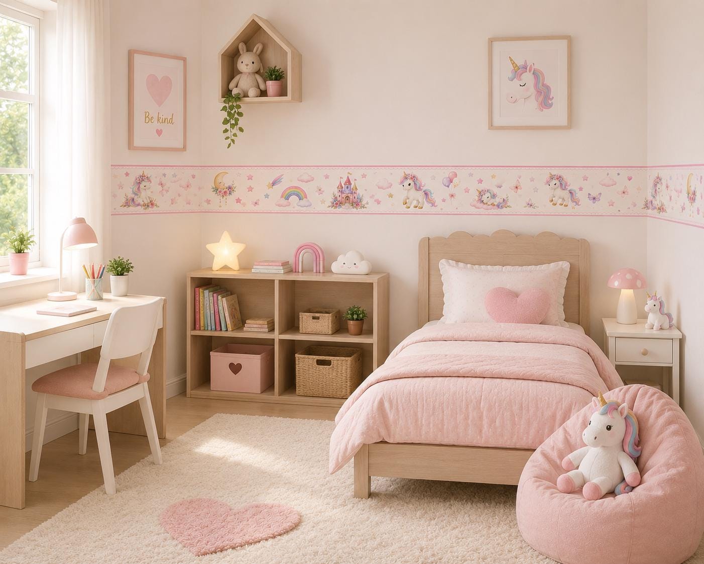 Unicorn Castle Rainbow Wall Sticker Border - Decal, Watercolor Princess Nursery Decor (Self Adhesive) Sticker