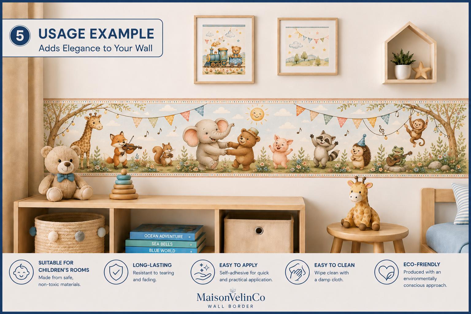 Woodland Party Wall Border, Forest Animal Nursery Decor, Peel & Stick Wallpaper (3m-7m)