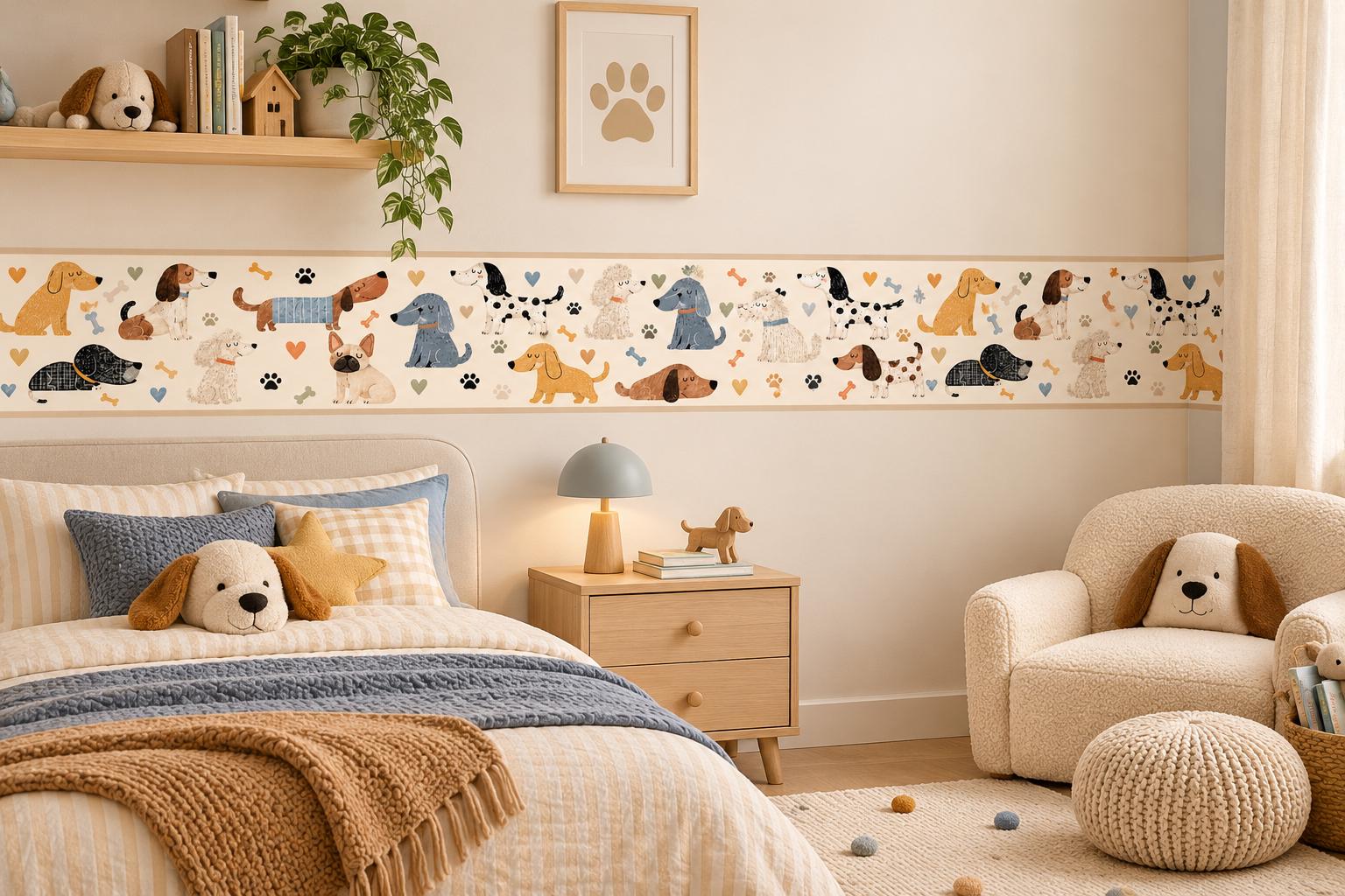 Watercolor Dog Wallpaper Border, Peel and Stick Nursery Decor (3-5-7 Meters)