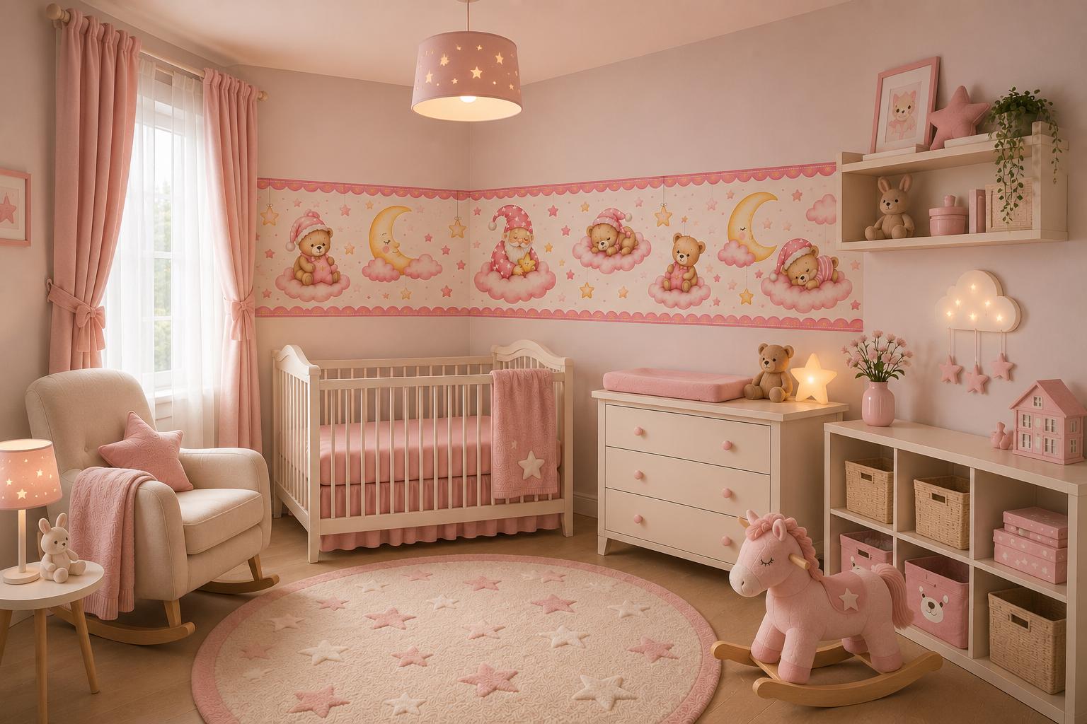 Pink Bear Nursery Sticker Border: Watercolor Wall Decor (Peel & Stick)