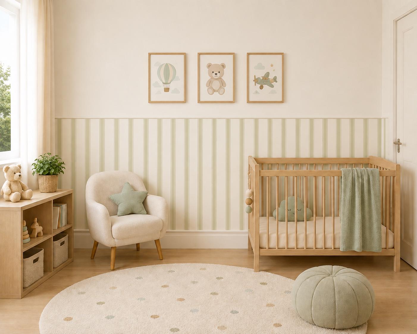 Pastel Striped Peel and Stick Wallpaper, Nursery Wall Decor (Cream, Blue, Pink, Sage Green)
