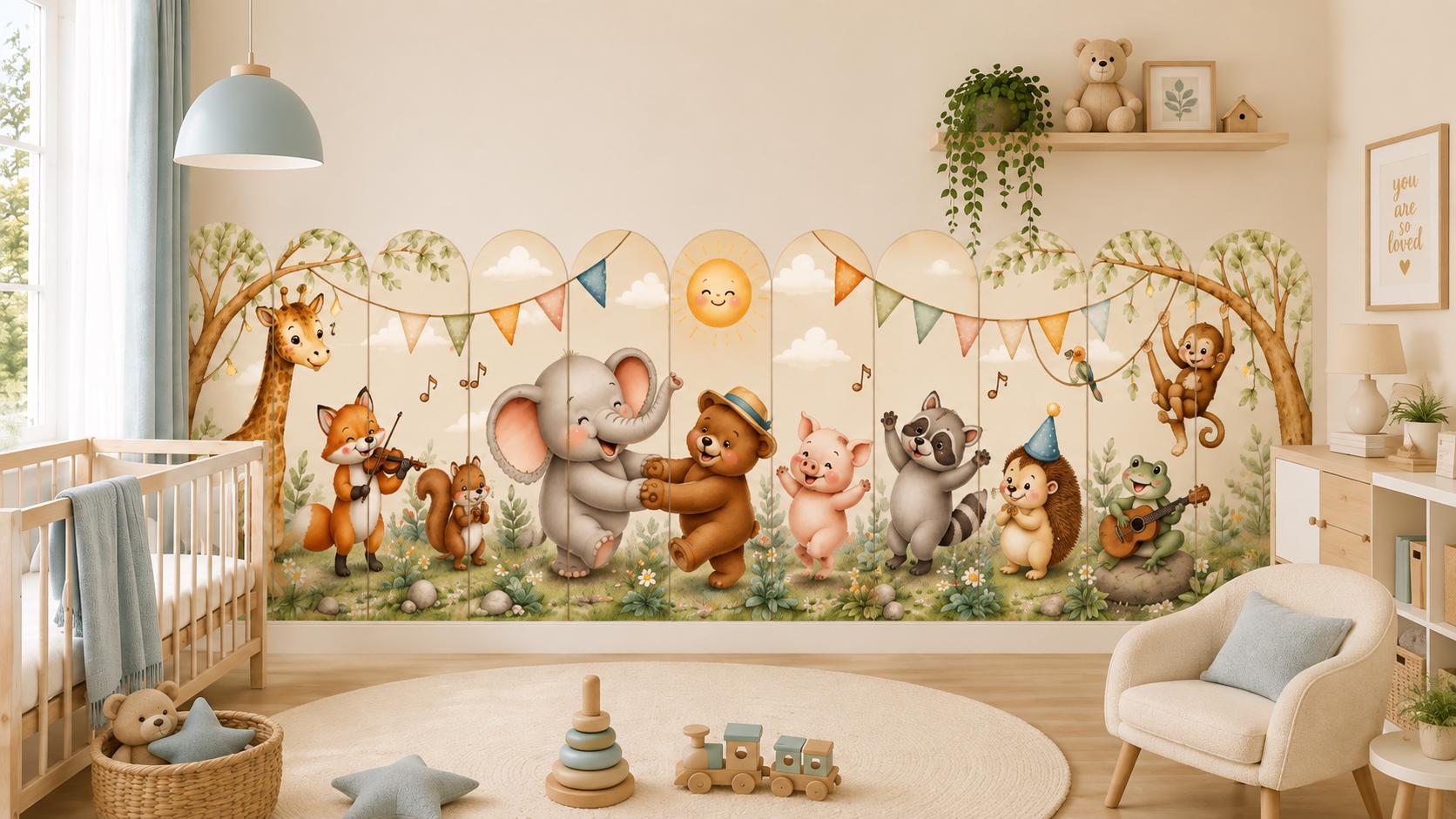 Woodland Animals Fence Wall Decal, Forest Nursery Border Sticker (Peel & Stick)