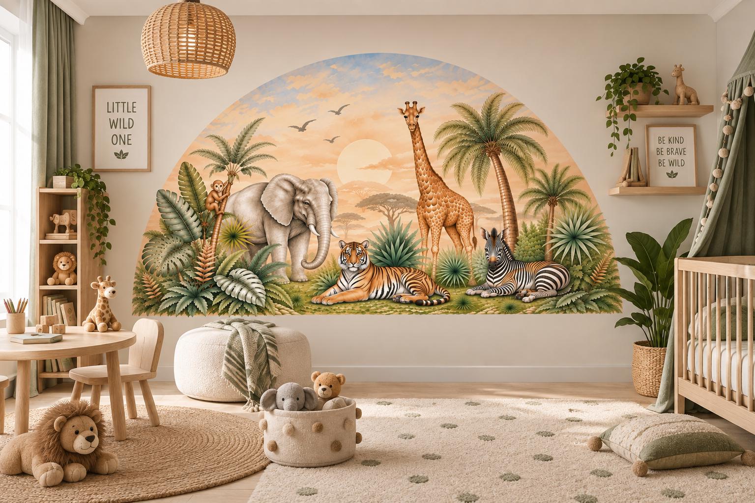Safari Animals Wall Decals, Jungle Nursery Stickers, Peel Stick Kids Room Decor