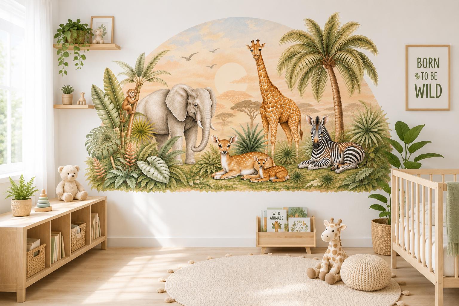 Safari Animals Wall Decals, Jungle Nursery Stickers, Peel Stick Kids Room Decor