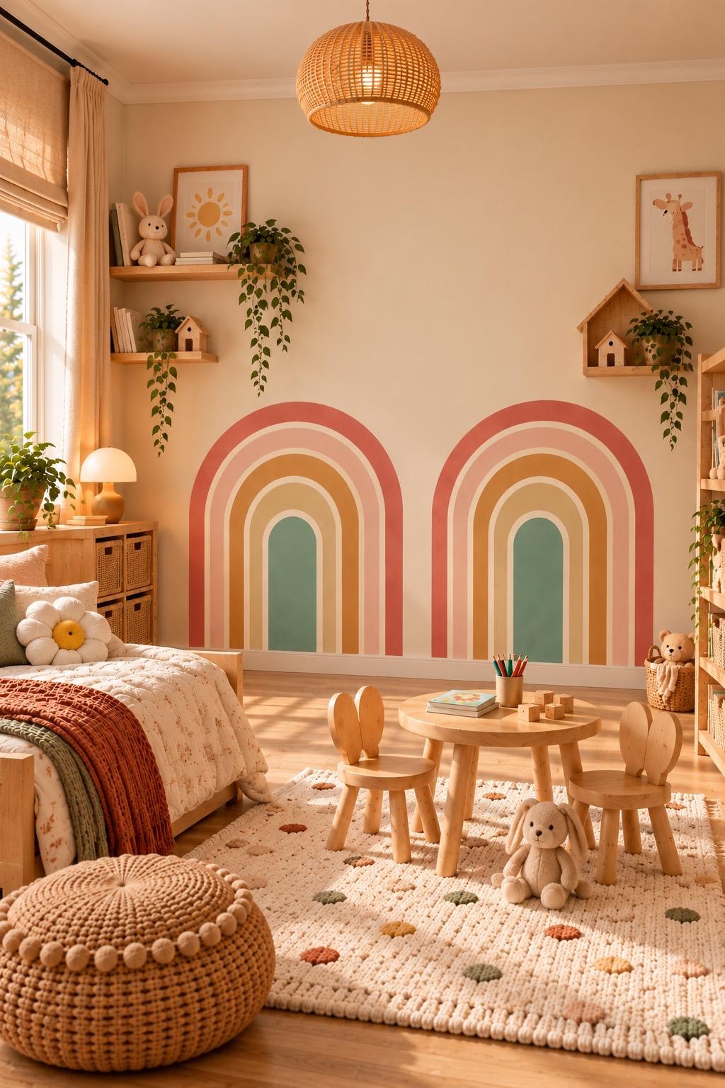 Watercolor Rainbow Arch Wall Decal, Boho Peel and Stick Wall Sticker, Pastel Nursery Decor, Kids Room Wall Art
