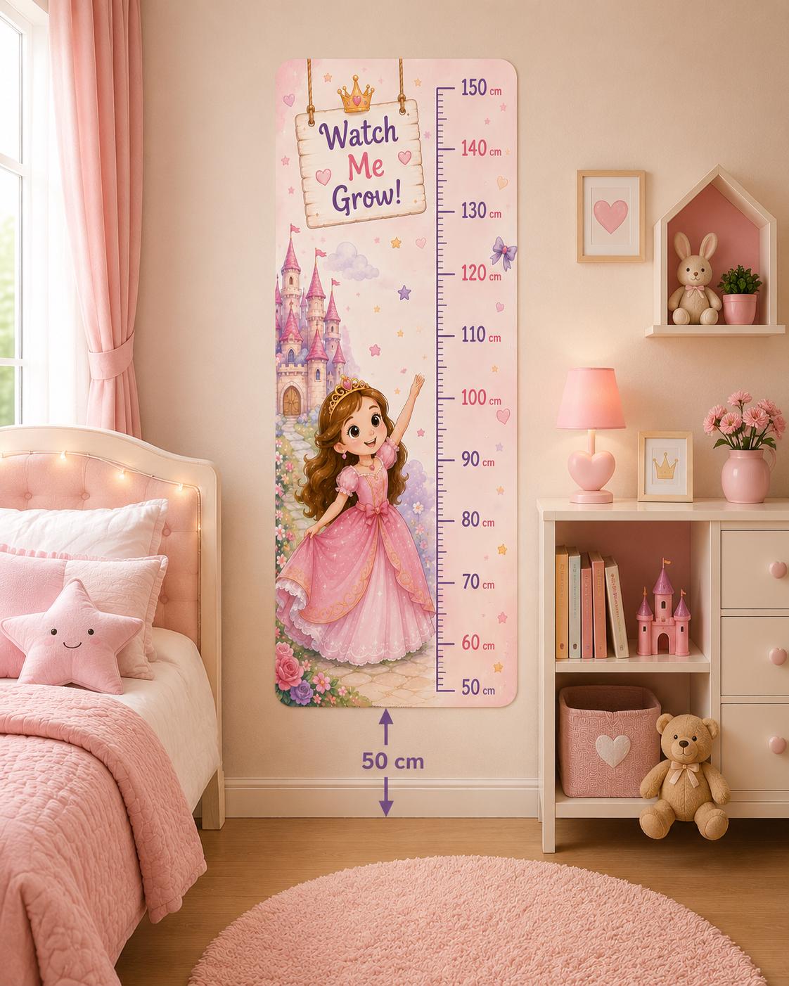 Personalized Princess Height Chart Sticker – Fairy Tale Castle, Girls Room Wall Decal (50cm-150cm)