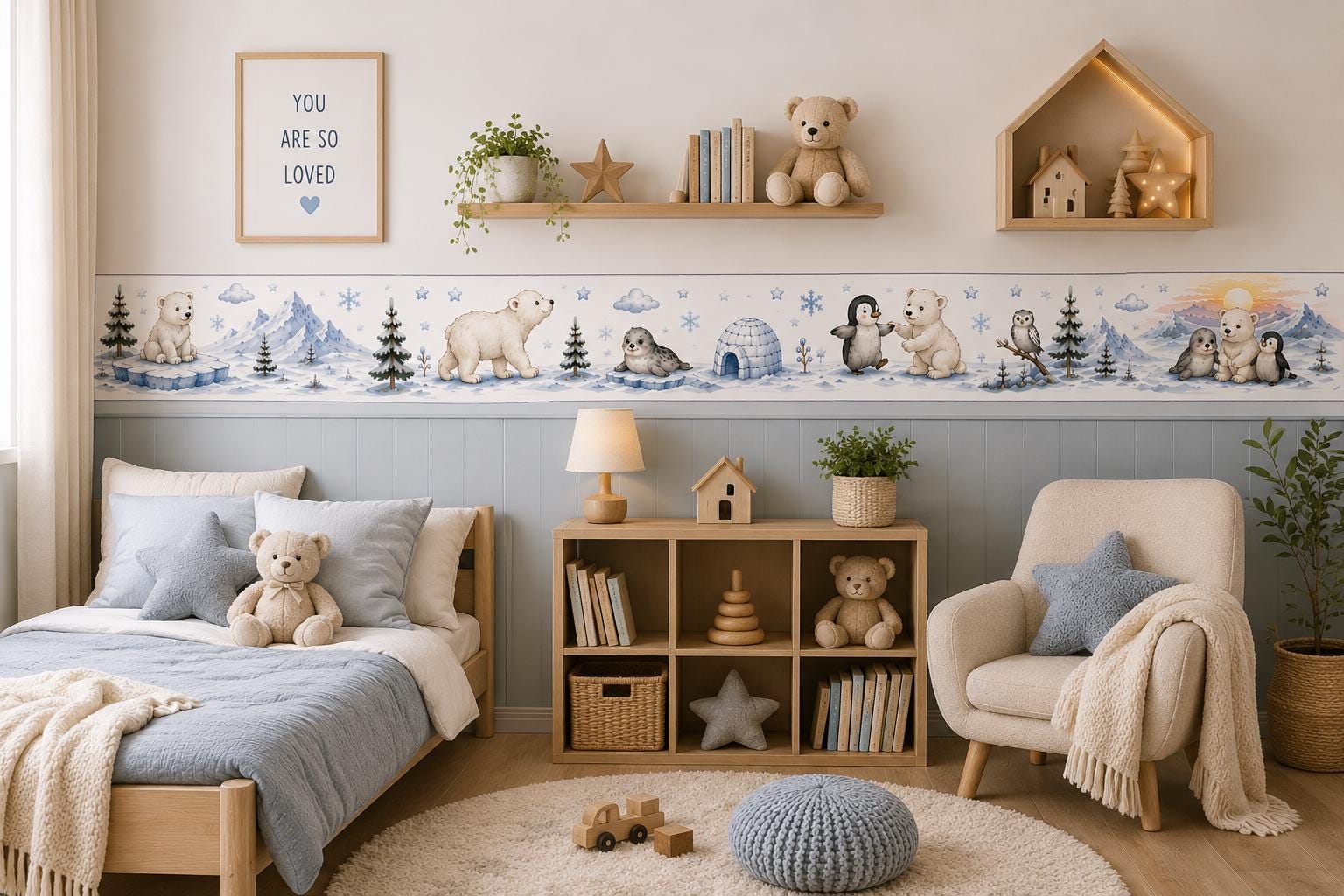 Polar Bear Nursery Wall Sticker Border Decal: Watercolor Arctic Adventure Wall Decor