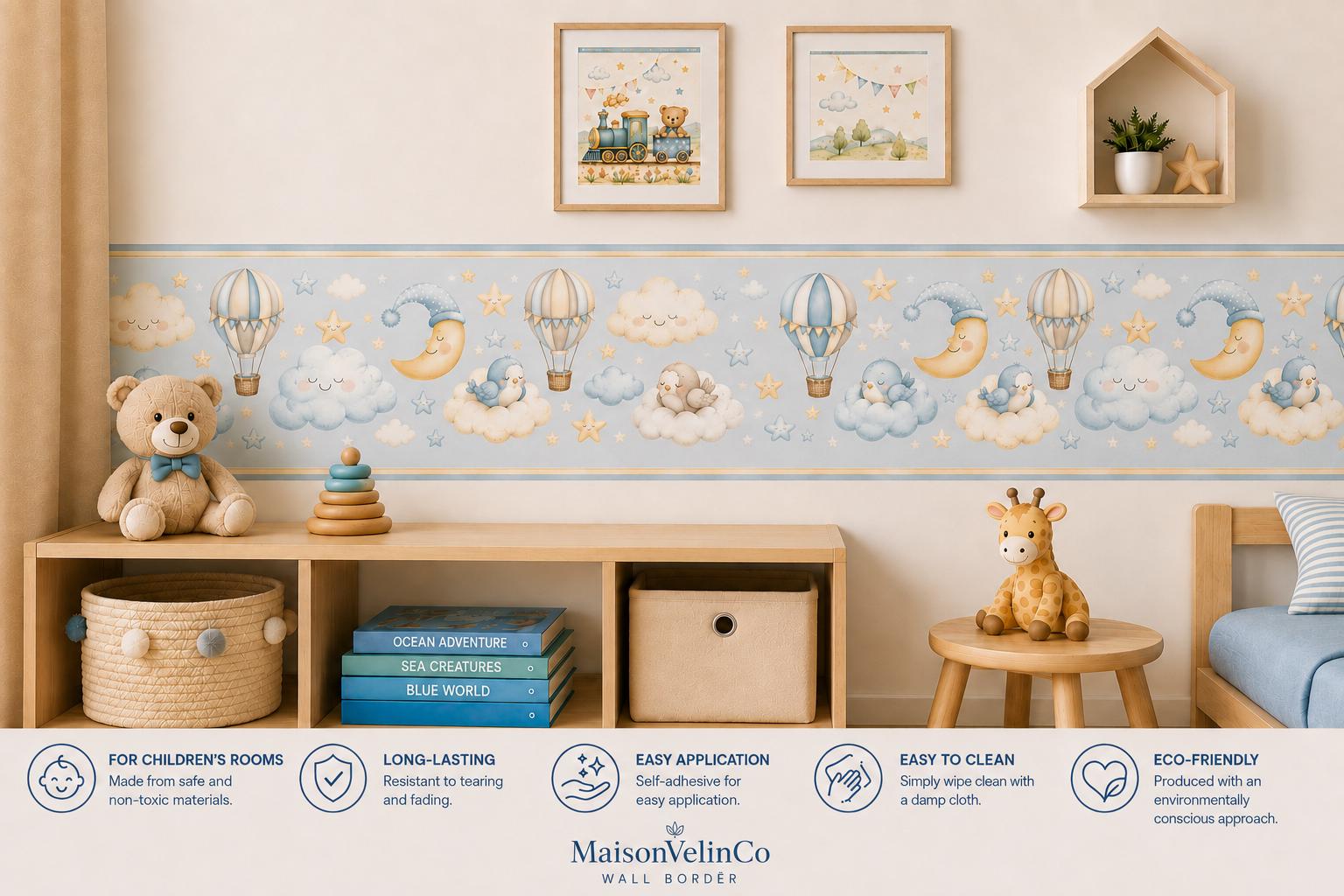 Moon & Cloud Peel and Stick Nursery Wall Border Sticker