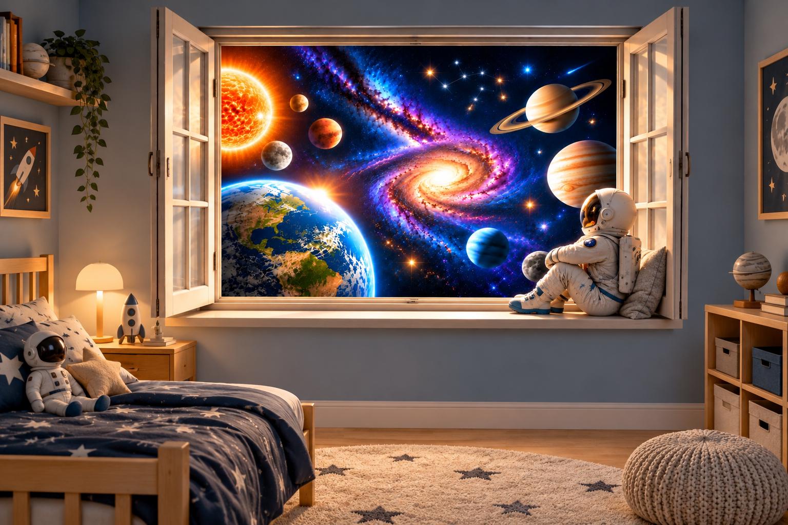 3D Astronaut Wall Decal, Space Adventure Nursery Sticker (Peel and Stick)