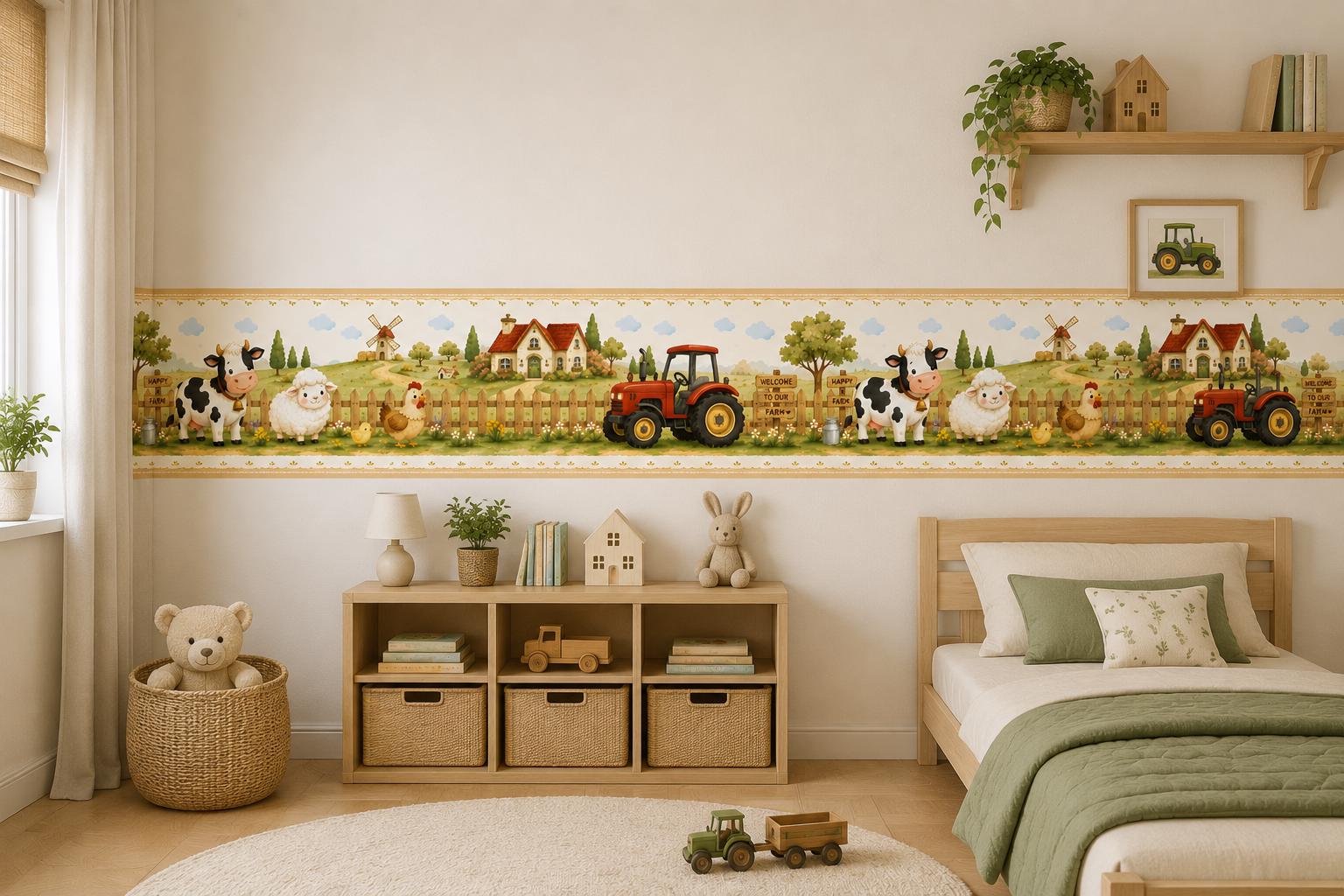 Farm Animals Peel and Stick Border Sticker, Nursery Wallpaper, Kids Room Decor