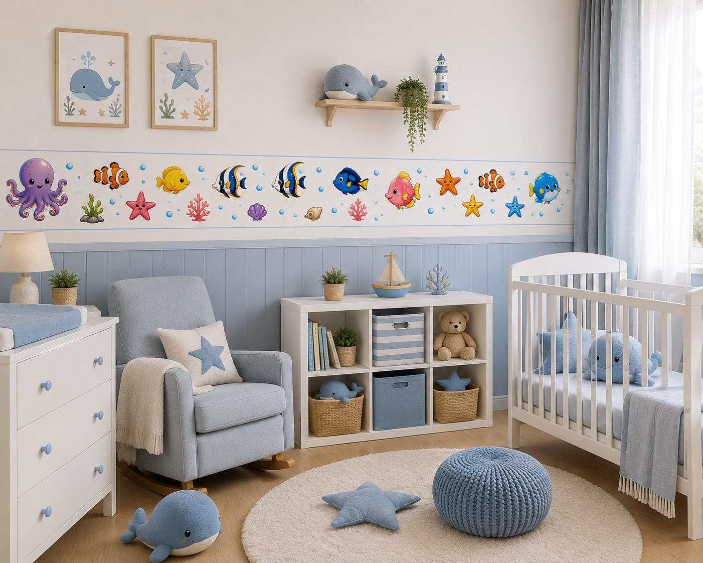 Ocean Nursery Sticker Border: Sea Animals Wall Decal Design (Peel & Stick)
