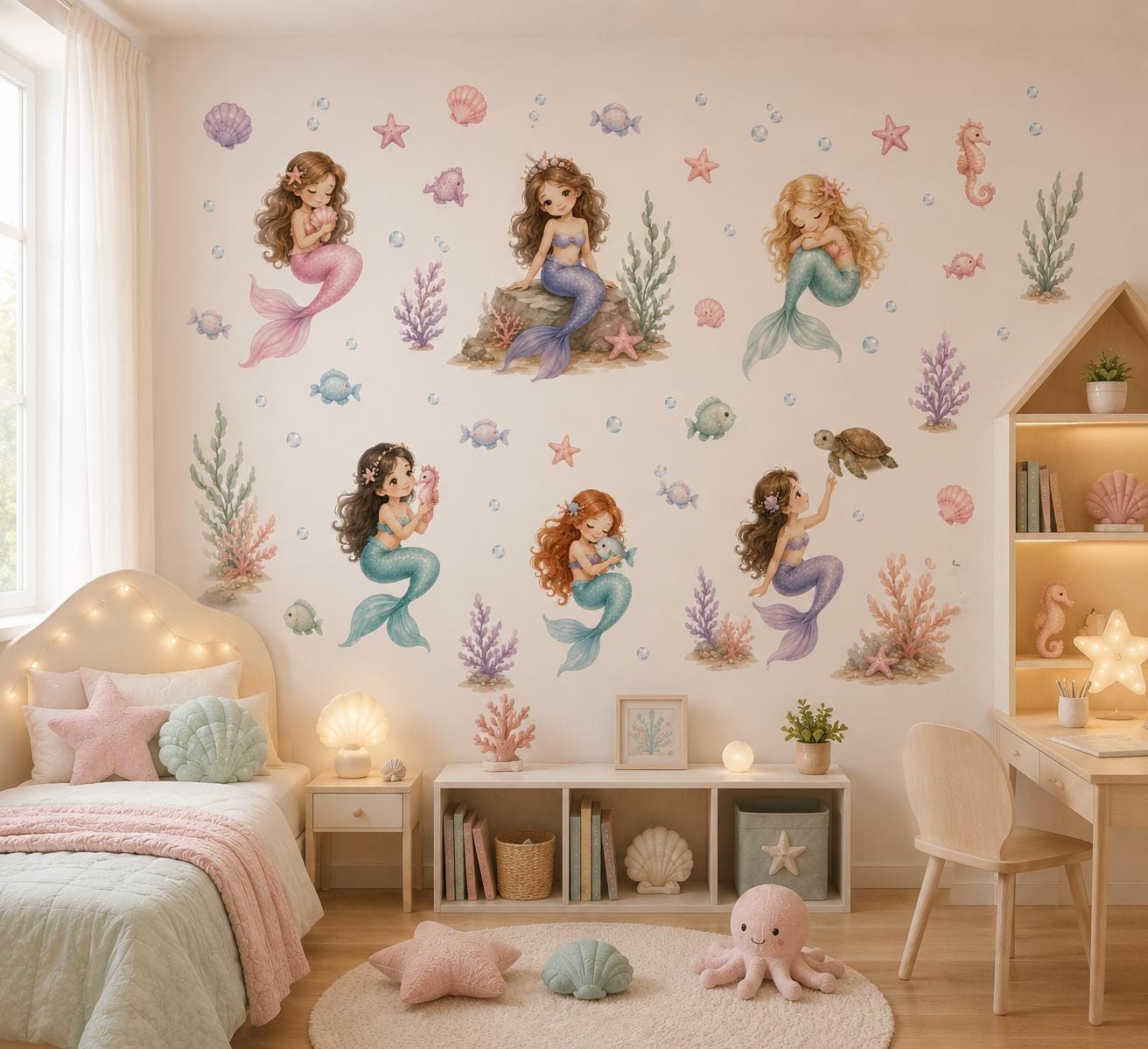 Watercolor Mermaid Wall Decals: Magical Underwater Nursery Decor