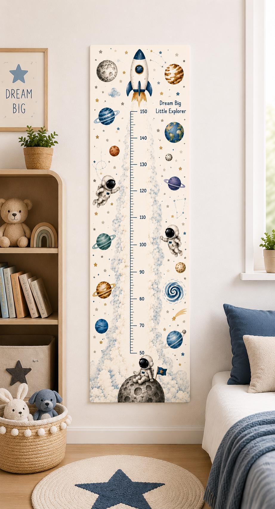 Personalized Space Height Chart Sticker – Rocket, Astronaut, Solar System Wall Decal (50-150cm)