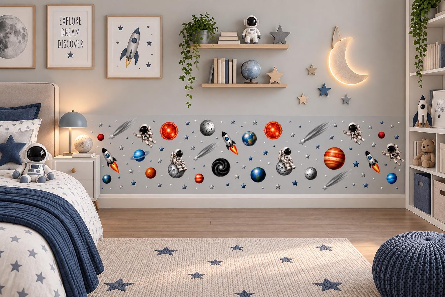Space Wall Border Wallpaper, Astronauts, Planets, Rockets (Peel and Stick)